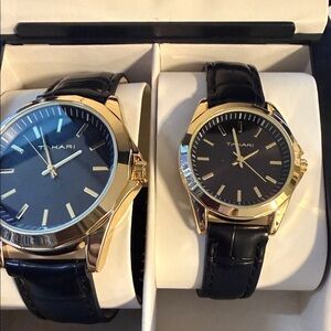Tahari Men's  and Woman’s Watch Set with Gold and Black Design New